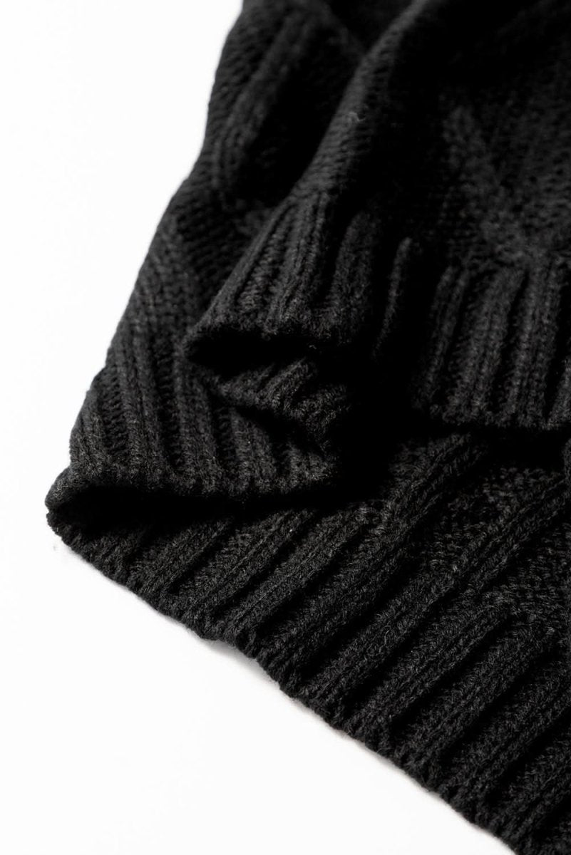 Black Cable Knit Colorblock Sweater with Satin Bowknot Details - Love Salve